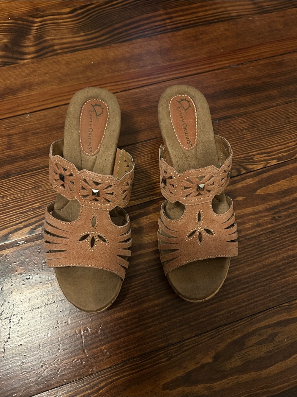 Earth Origins Women's Brown Laser-Cut Slide Mules